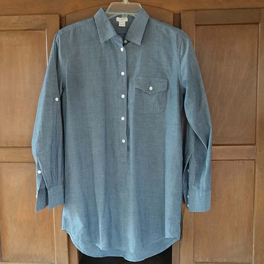 J Crew lightweight, denim, cotton blouse